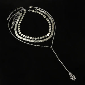 Geometric Pendant Palm Necklace Silver Charm Jewelry