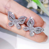 925 Silver Zircon Butterfly Pendant Ring Earrings Set