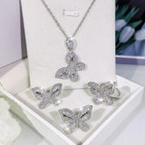 925 Silver Zircon Butterfly Pendant Ring Earrings Set