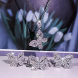 925 Silver Zircon Butterfly Pendant Ring Earrings Set