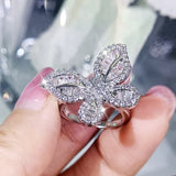 925 Silver Zircon Butterfly Pendant Ring Earrings Set