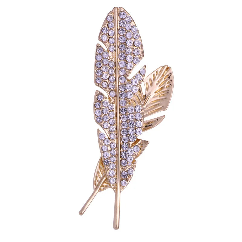 Temperament Feather Brooch for Men Rhinestone Suit Lapel Pin