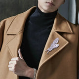 Temperament Feather Brooch for Men Rhinestone Suit Lapel Pin