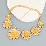 Temperament Golden Daisy Flower Choker Earrings