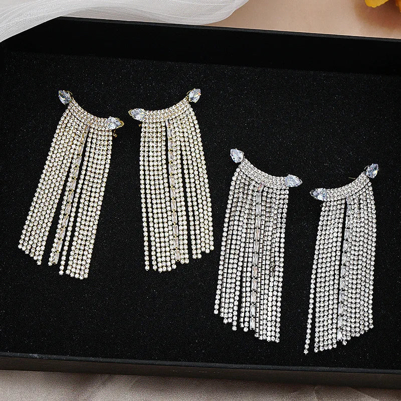 Zircon Long Tassel Earrings French Full Diamond Flash Crystal Ear Jewelry