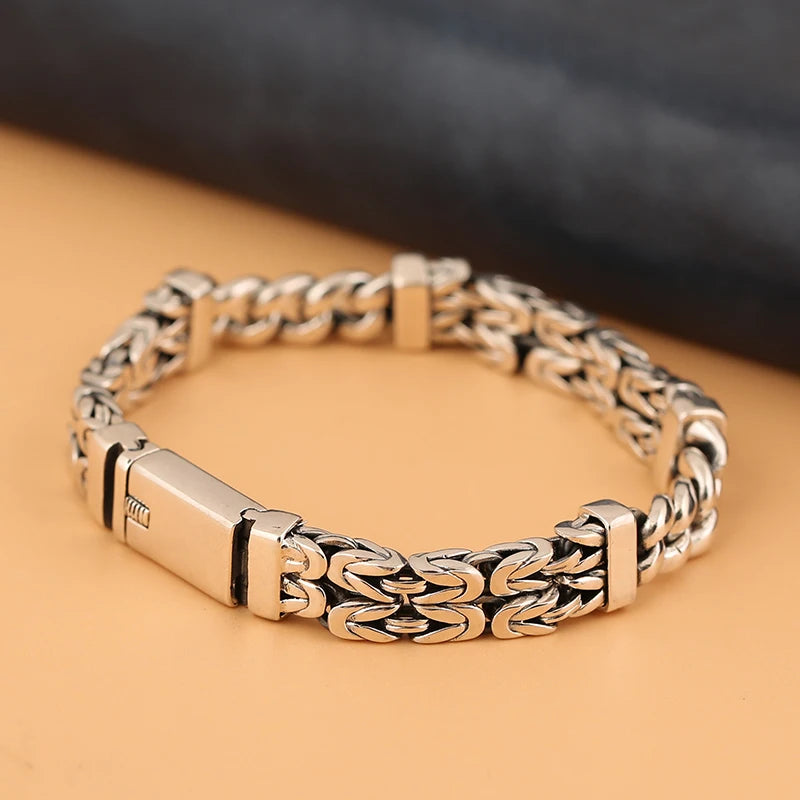 Thai Silver Double Row Keel Pattern Bracelet