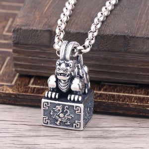 Thai Silver Jewelry Fortune Pixiu Seal Pendant Men's Retro Pendant