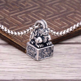 Thai Silver Jewelry Fortune Pixiu Seal Pendant Men's Retro Pendant