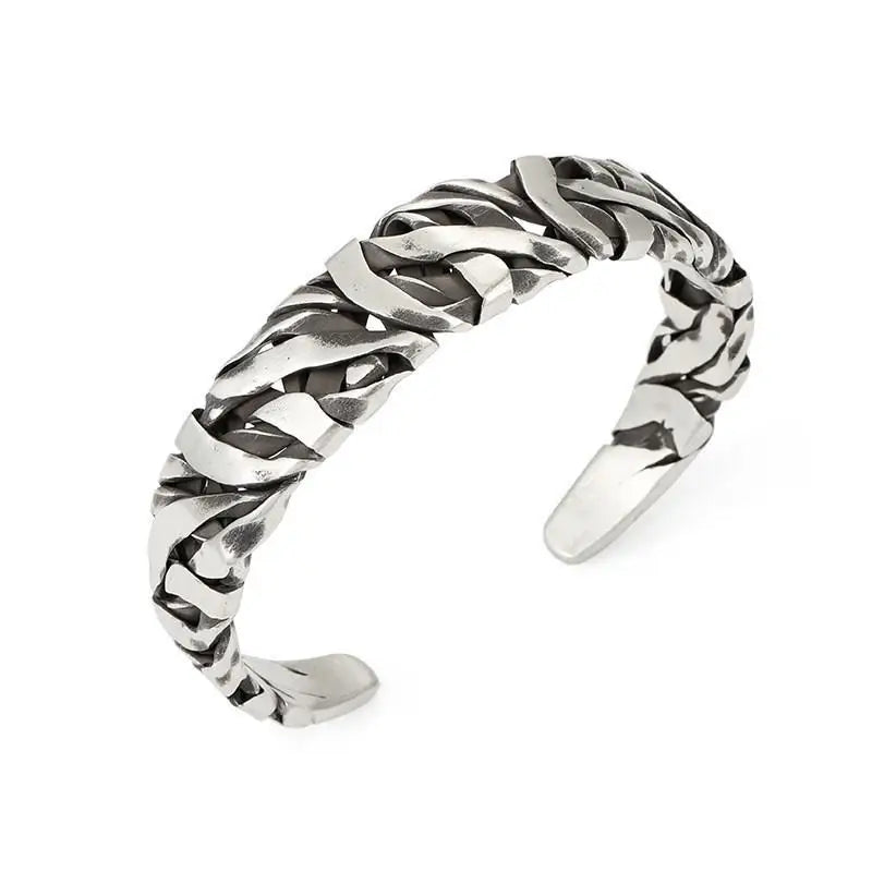 Hand-woven Bracelet Men's Retro Original Niche Thai Silver Wide Bracelet