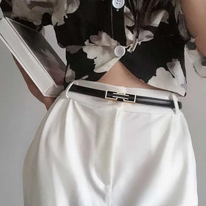 PU Leather Metal Pin Buckle Women Belt Adjustable Long Waist Belts