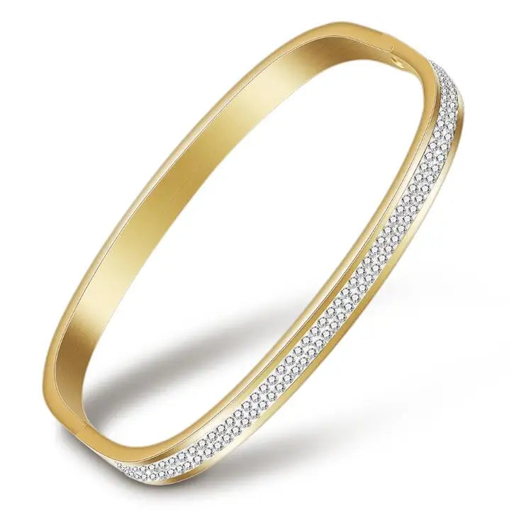 Sparkling Cubic Zirconia Open Bracelet - Stainless Steel Women's Jewelry
