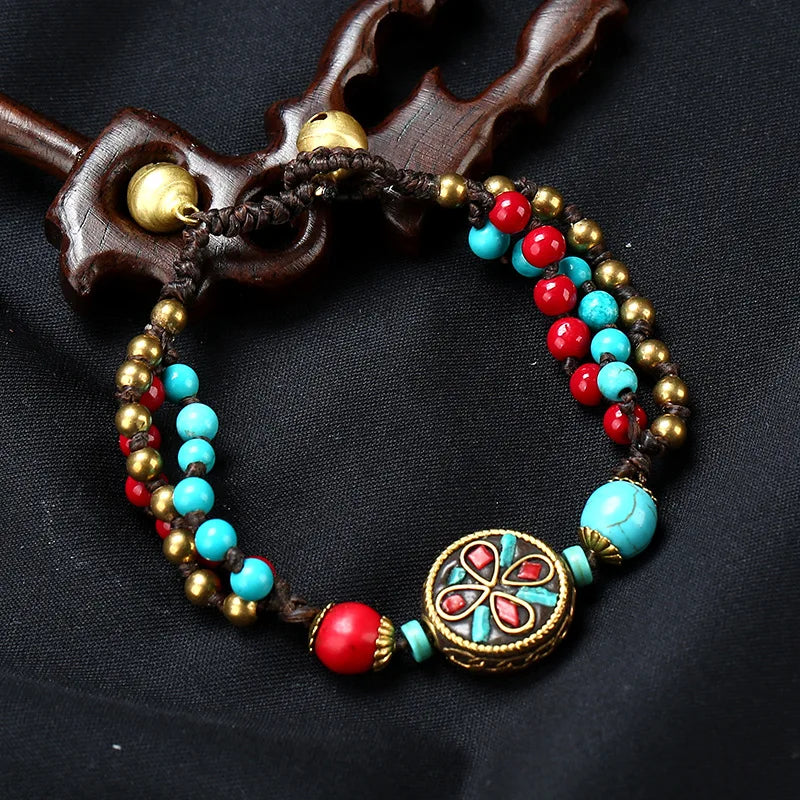 Hand-Woven Nepal Beads Vintage Bracelet Tibetan Ethnic Style Jewelry