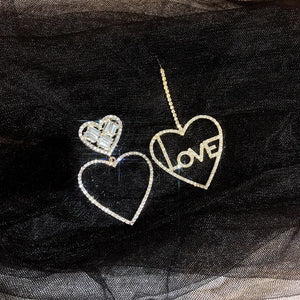 Tide Full Diamond Love French Earrings Asymmetrical Letter Earrings