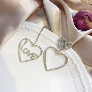 Tide Full Diamond Love French Earrings Asymmetrical Letter Earrings