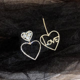 Tide Full Diamond Love French Earrings Asymmetrical Letter Earrings