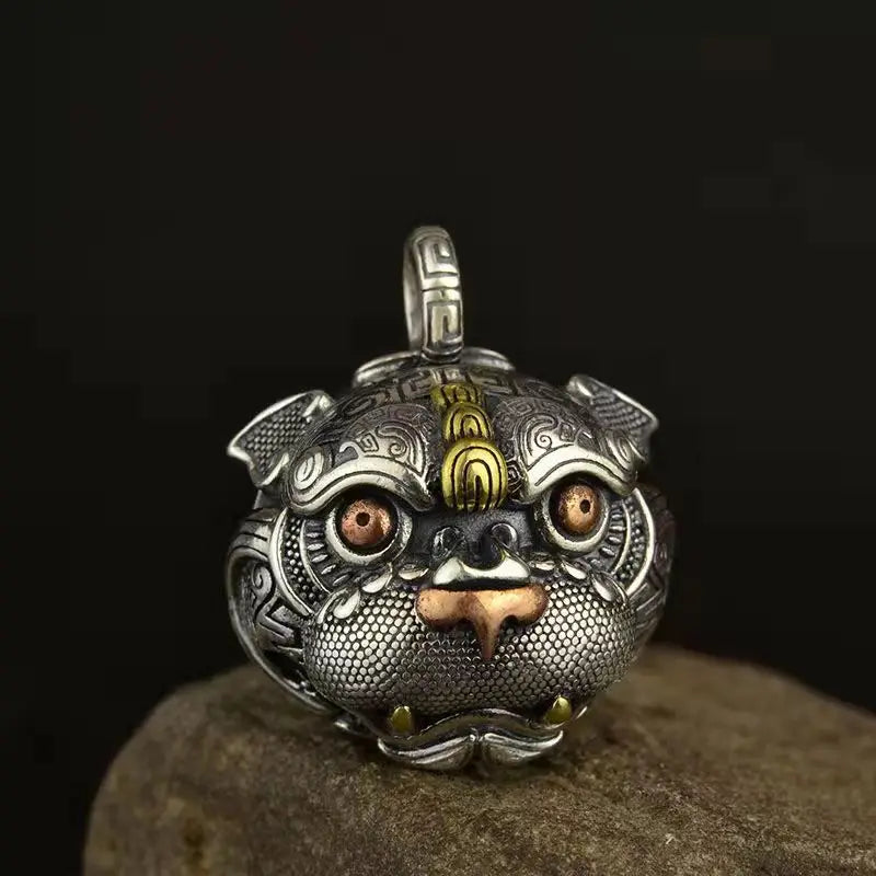 Tiger Head Bell Retro Chinese Style Necklace Pendant Jewelry