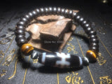 Tiger Eye DZI Bracelet, 9mm Coconut Shell, 10mm Natural Stone, Men Women Jewelry