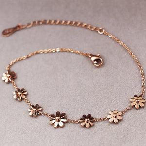 Titanium Steel Jewelry 7 Daisy Anklets For Women Rose Prevent Allergy
