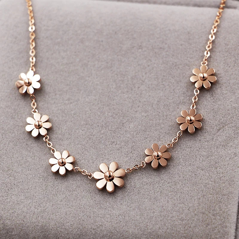 Titanium Steel Jewelry 7 Daisy Anklets For Women Rose Prevent Allergy