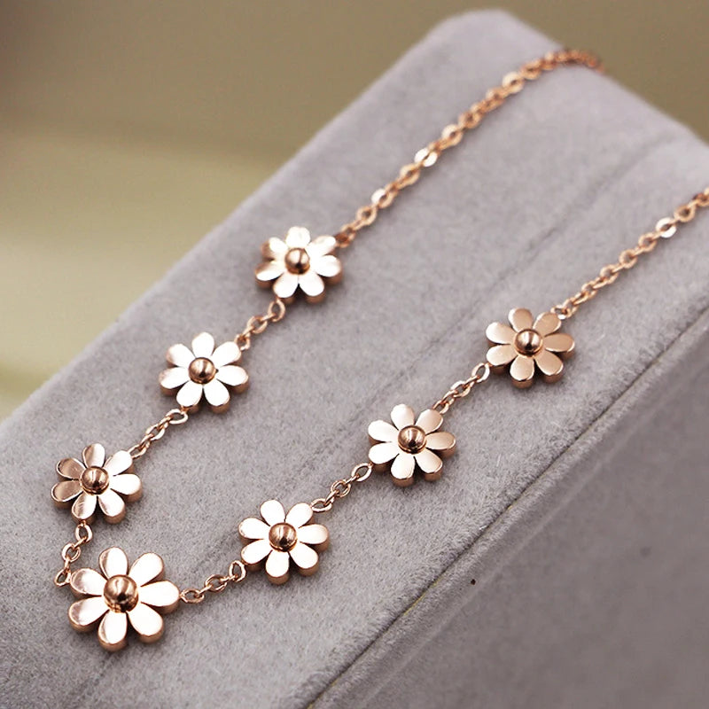 Titanium Steel Jewelry 7 Daisy Anklets For Women Rose Prevent Allergy