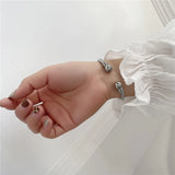 Titanium Steel Charm Ball Open Cuff Bangle Women Bracelet