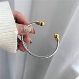 Titanium Steel Charm Ball Open Cuff Bangle Women Bracelet