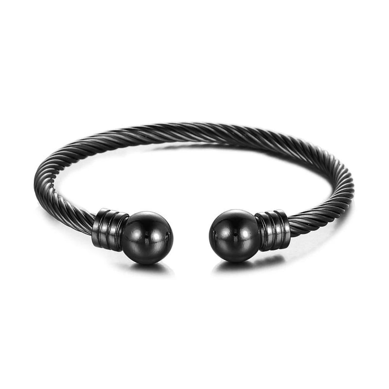 Titanium Steel Charm Ball Open Cuff Bangle Women Bracelet