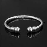 Titanium Steel Charm Ball Open Cuff Bangle Women Bracelet