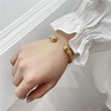 Titanium Steel Charm Ball Open Cuff Bangle Women Bracelet