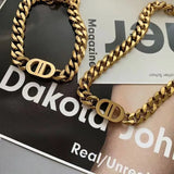 Titanium Steel DD Letter Necklace Bracelet Female Hip Hop