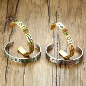 Titanium Steel Mahjong Bracelet Couple Open Bracelet Hip Hop Jewelry