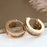 Titanium Steel Rose C Shape Earrings Romantic Jewelry