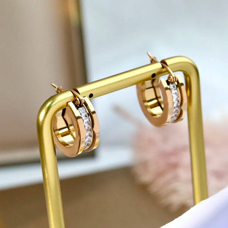 Titanium Steel Rose C Shape Earrings Romantic Jewelry