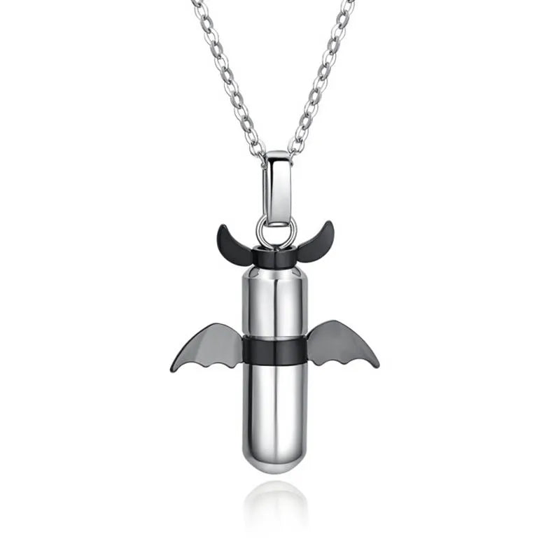 Titanium Steel Angel Wings Perfume Bottle Necklace Ashes Urn
