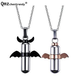 Titanium Steel Angel Wings Perfume Bottle Necklace Ashes Urn