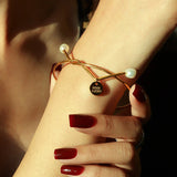 Titanium Steel Women Bangle Geometric Freshwater Pearls Opening Bangles