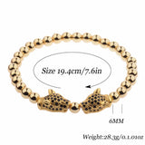 CZ Micro Pave Men Double Leopard Heads Charm Bracelet&Bangle