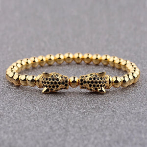 CZ Micro Pave Men Double Leopard Heads Charm Bracelet&Bangle