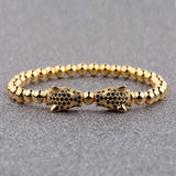 CZ Micro Pave Men Double Leopard Heads Charm Bracelet&Bangle