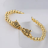 CZ Micro Pave Men Double Leopard Heads Charm Bracelet&Bangle