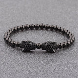 CZ Micro Pave Men Double Leopard Heads Charm Bracelet&Bangle