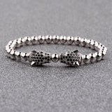 CZ Micro Pave Men Double Leopard Heads Charm Bracelet&Bangle