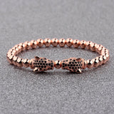 CZ Micro Pave Men Double Leopard Heads Charm Bracelet&Bangle