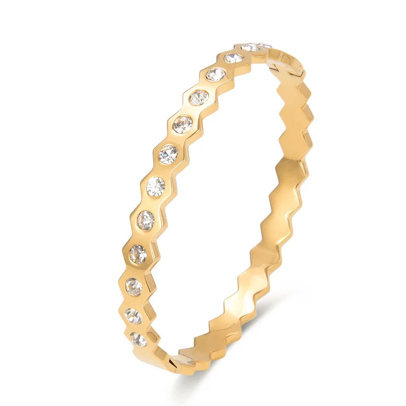 Classic Honeycomb Style Bangle Rose Zircon Bracelet