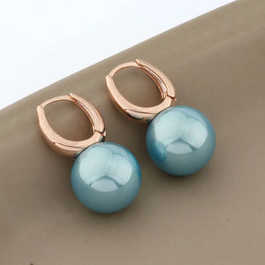 14mm Round Pearl Earrings 585 Rose Hanging Earrings For Women