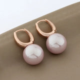 14mm Round Pearl Earrings 585 Rose Hanging Earrings For Women