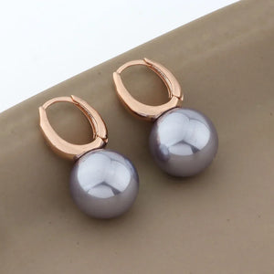 14mm Round Pearl Earrings 585 Rose Hanging Earrings For Women
