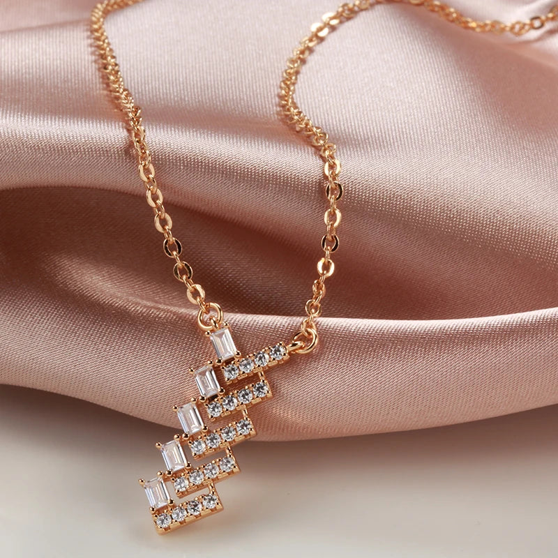 Rose Zircon Geometry Pendant Necklace Vintage Daily Jewelry