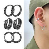 Black/Silver-color Dragon Totem Hoop Earrings Gothic Jewelry