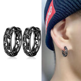 Black/Silver-color Dragon Totem Hoop Earrings Gothic Jewelry